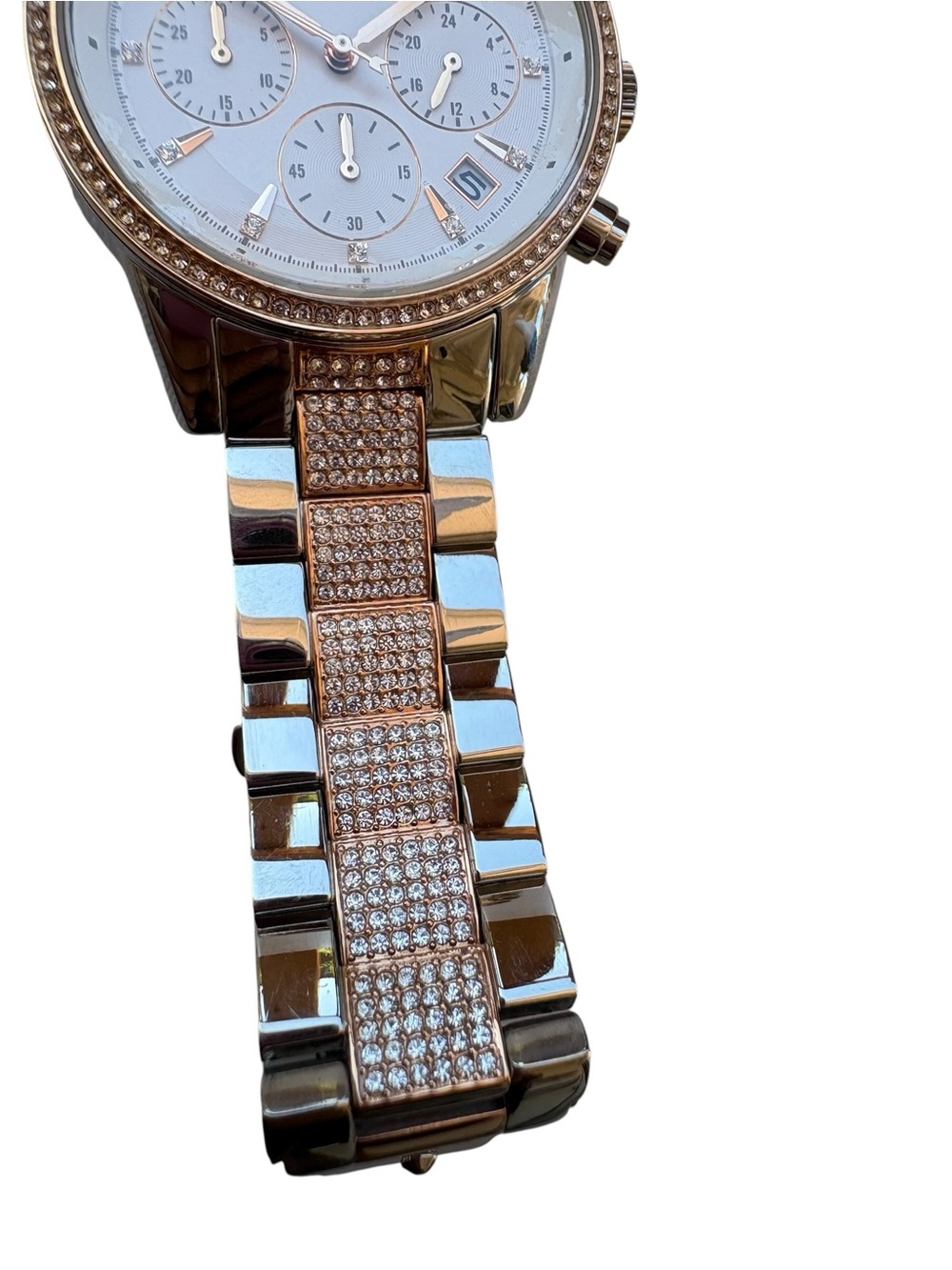 MICHAEL KORS Two-Tone Gold and Silver Crystal Chronograph Watch - Picture 4 of 10
